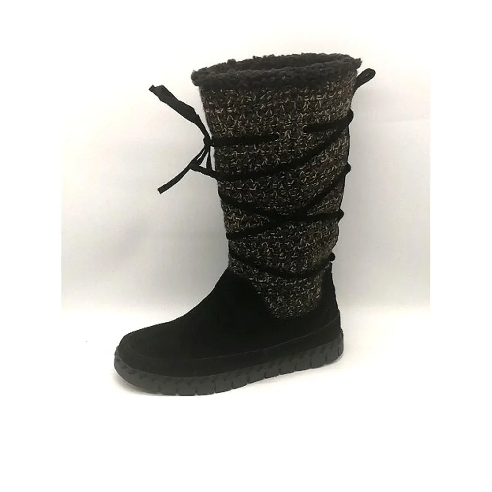 Muk Luks Boots Womens Black 7 Suede Faux Fur Lined Winter Shoes Warm WPL6134